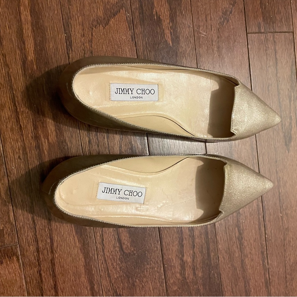 Jimmy Choo champagne pointed toe flats